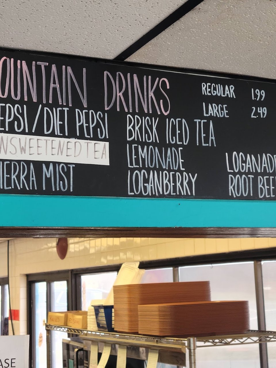 Dessert and drink menu for a casual lunch stop.